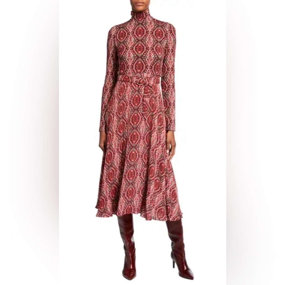 Alice + Olivia Clare Long-Sleeve Burgundy Turtleneck Dress with Belt NWT